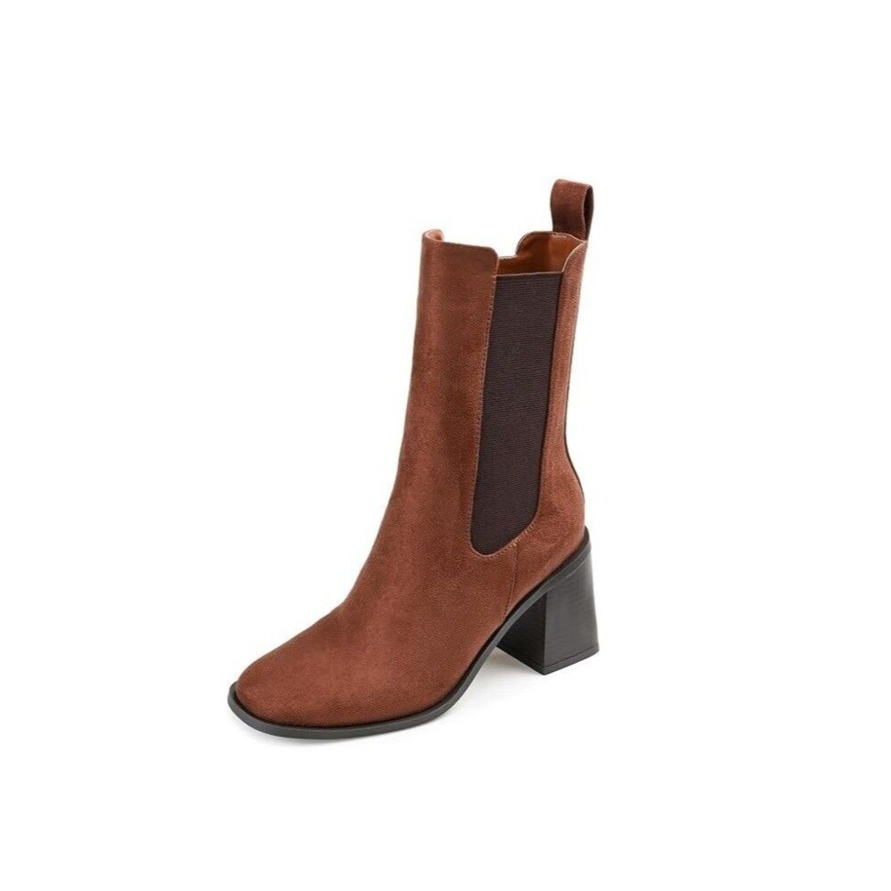 Journee Collection Womens 11 M Brown Kaydia Mid Shaft Block Heel Boots NIB OV6